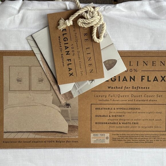 NEW Pure Linen 100% Belgian Flax Linen Full/ Queen Duvet Cover Set - Pure White - Picture 4 of 7